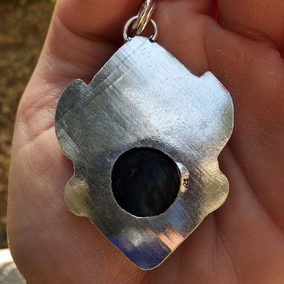 New Labradorite 925 Silver Double Crescent Moon Ganesh Pendant. - Picture 3 of 7